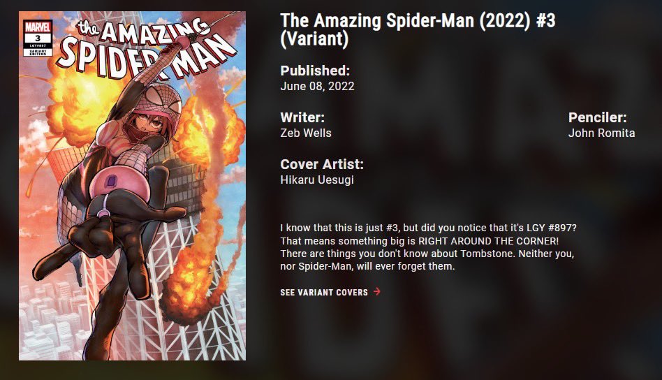 なんとこの度、『The Amazing Spider-Man (2022) #3 』のヴァリアントカバーにサクラスパイダーを描かせて頂きました!アメコミの表紙をサクラスパイダーが飾れる日が来るとは…!!大変光栄です…。
是非探してみてください。

#デッドプールSAMURAI
#スパイダーマン

https://t.co/hAm0z8dXPc 