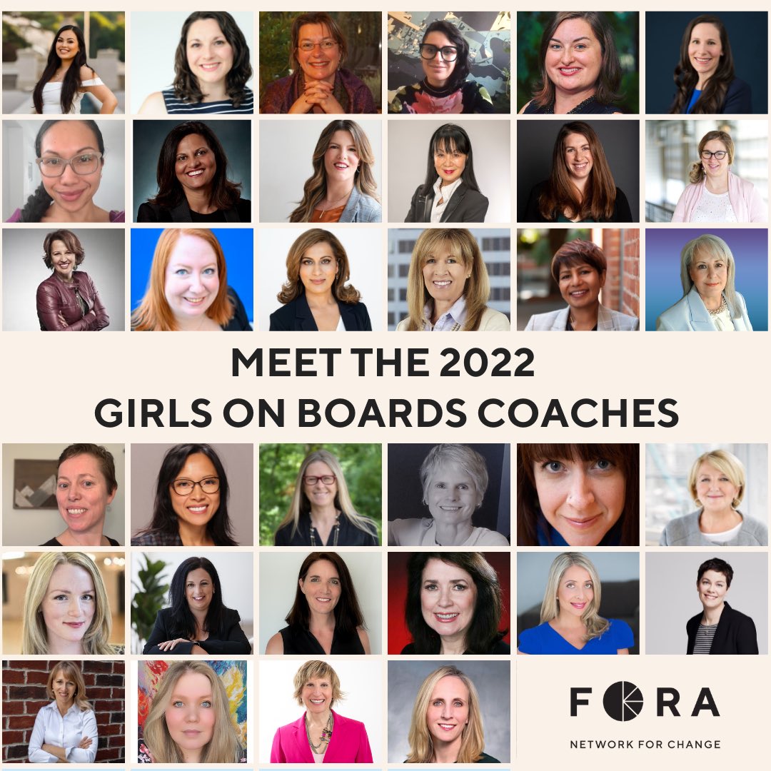 This year, I'll be a Coach for Fora's #GirlsOnBoards program! Girls on Boards helps build equity into decision-making spaces by training &amp; placing young women at the board table. I’ll be mentoring 1 exceptional young leader through their board placement. foranetwork.org/girls-on-boards