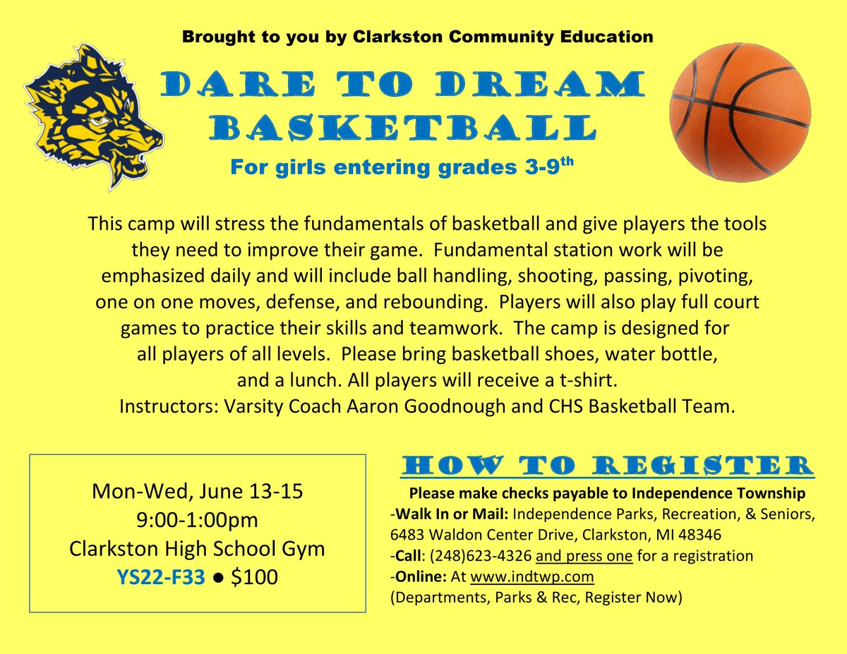 ClarkstonGBB's tweet photo. Turnout looks to be FANTASTIC this year, but we still have room for your female cager!!  Please remember a lunch for your daughter as we break out &amp; let them recharge halfway through.  Easiest way to register is with a quick phone call - see info on flyer. @CTownAthletic https://t.co/paA7EC14KR