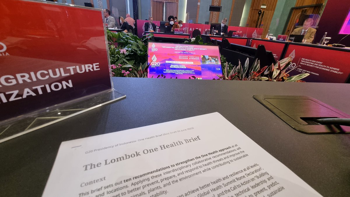 kifsum60's tweet photo. How well are we doing to implement One Health? The Lombok One Health Brief under discussion at the G20 Health Working Group. @FAOLivestock @g20org https://t.co/tNQAZHKJ2f