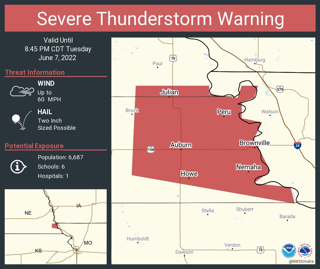 NWS Omaha on Twitter "Severe Thunderstorm Warning continues for Auburn
