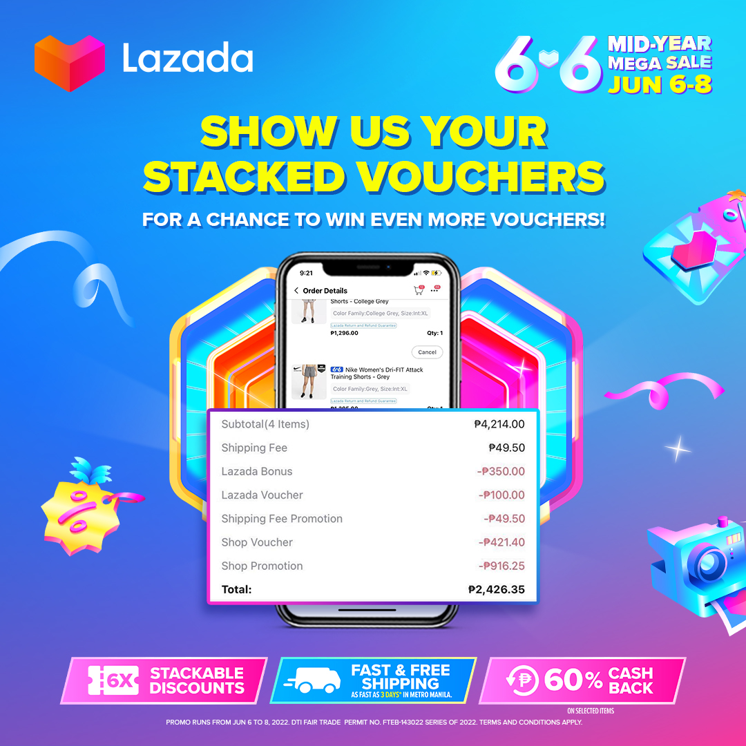 LazadaPH's tweet photo. Pakita niyo ang dami ng discounts na nagamit niyo this #LazadaPH66 for a chance to WIN a ₱1,000 #LazadaPH voucher!💸

To join:
1. REPLY with photo of your cart at checkout. Flex niyo sa photo ang vouchers &amp; discounts you've stacked!💪
2. Use the hashtag #LazadaStackMoreGiveaway https://t.co/zSmOOCeL20