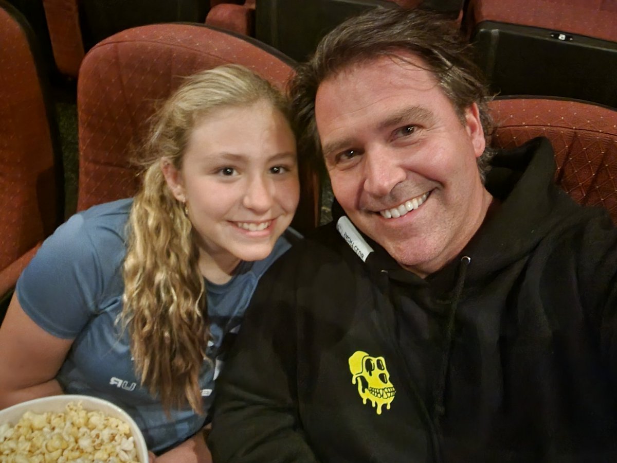 Daddy daughter date night to the movies. We have the theater all to ourselves.  #daddydaughternight #VeeFriends #MAYC #BAYC