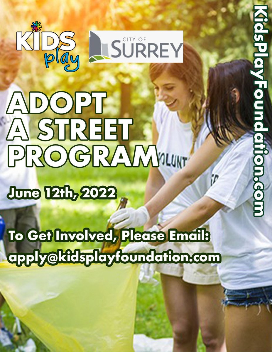 KidsPlayFounda1's tweet photo. Join us for our next street clean up on June 12, 2022! 

#OperationGreen presents Project #GreenLife - a program initiated and run by youth! Our team has partnered with @CityofSurrey to Adopt-A-Street in our community!

To register, email us at apply@kidsplayfoundation.com https://t.co/gLR3ni8VHy