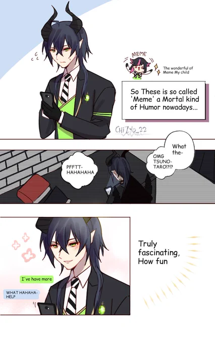 🌸🐉 Humor
Sooo Let's say it Mal first time learn and sending meme-- Learning by yours truly 🦇//slap-- Anyway-

For context Mal panicked after Chi send "I'm Dead Lmaoo"-- He takes the jokes too seriously

#twistedwonderland
#twstプラス 