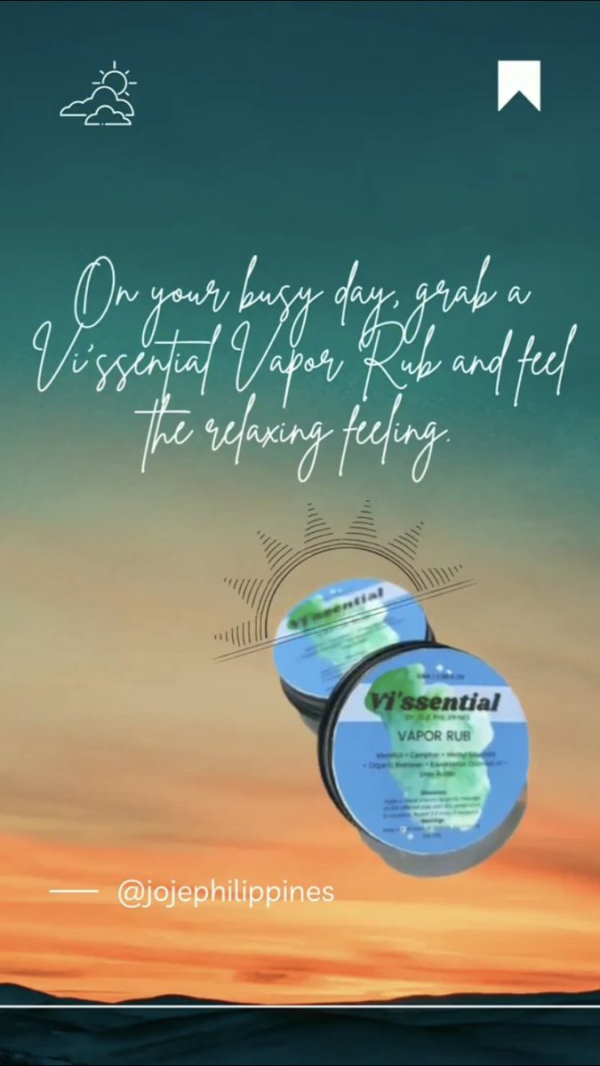 jojephilippines's tweet photo. Feel the relaxing feeling using our Vi’ssential Vapor Rub, especially on your busy days. Buy now! #WisdomWednesday #VaporRub https://t.co/zTiYhV8UyL