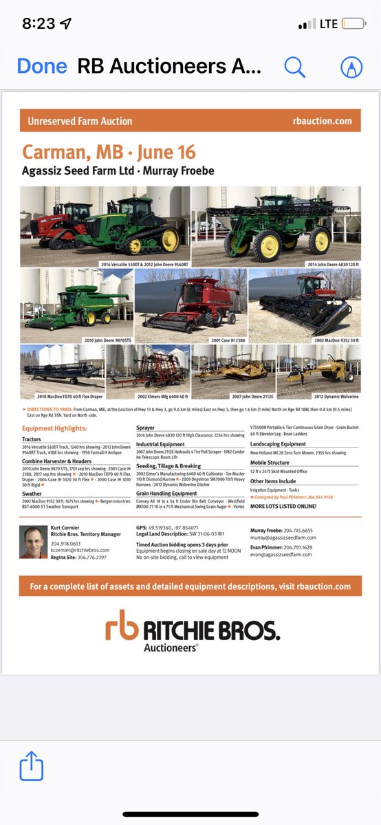 Alright #agtwitter need some help here as we are still planting &amp; our RB farm auction is now one week away- June 16. Great selection of well cared for Ag equipment hitting the market. Please retweet. Search under <a href="/AgassizSeedFarm/">Agassiz Seed Farm</a>, Murray Froebe.