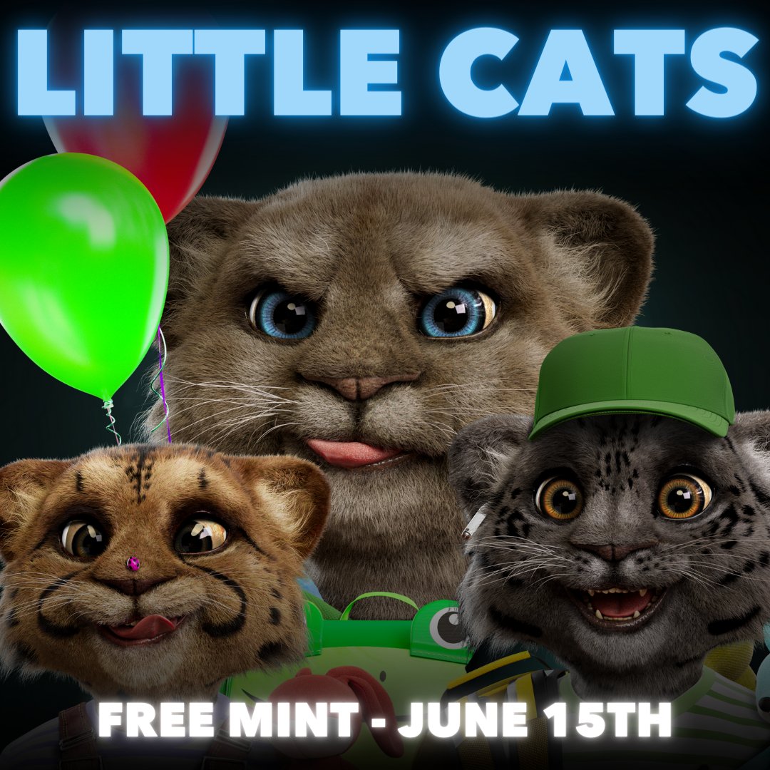 8livesio's tweet photo. Are you ready for Little Cats?

On June 15, 2022, Big Cat holders can FREE MINT an equivalent number of Little Cats🎉.

Buy your Big Cats on OpenSea now, while supplies last ~ over 95% of the supply is delisted 💎.

https://t.co/9N4Tka6IZR

#BigCatsNFT #LittleCatsNFT #FreeMint https://t.co/WZkOZ5yJsw