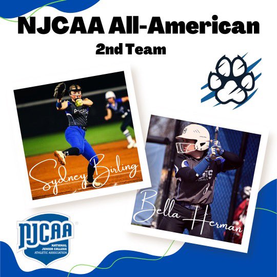 Let’s hear it for our two NJCAA All-Americans…….well deserved.  Sydney Birling is a 2 time All-American and Bella Herman was named to her first All-American team.