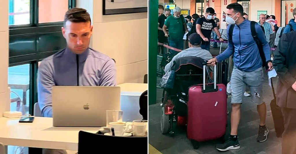 ARG_soccernews's tweet photo. On his way back to enjoy vacation, Argentina 🇦🇷 coach Lionel Scaloni was seen in a cafeteria alone, watching and analyzing the USA-Uruguay match, and catching train. He never stopped working during 4-hour trip and even exchanged window seat with an old lady.

📸 📜 @pablocarrozza https://t.co/NbGho7lIWj