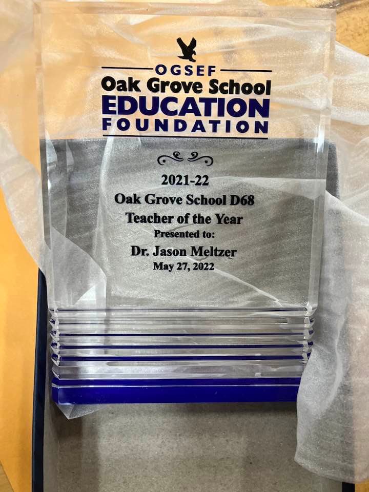 Was very moved to earn this award this year. Nominations come from the other teachers in the district. Thank you!