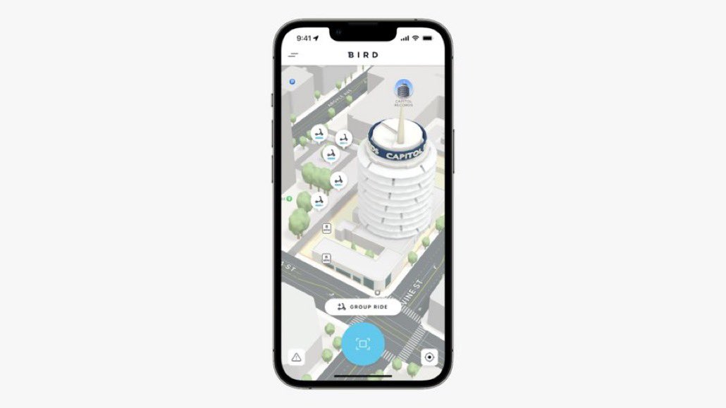BirdRide's tweet photo. Our BirdMap just got a whole new upgrade. With all-new enhancements in @Apple's MapKit, the Bird App will have 3D maps and 3D landmarks to help you better orient yourself and find Birds more easily. 

Coming this fall with iOS 16 #WWDC22  ✨ https://t.co/w65Yy5bCkZ