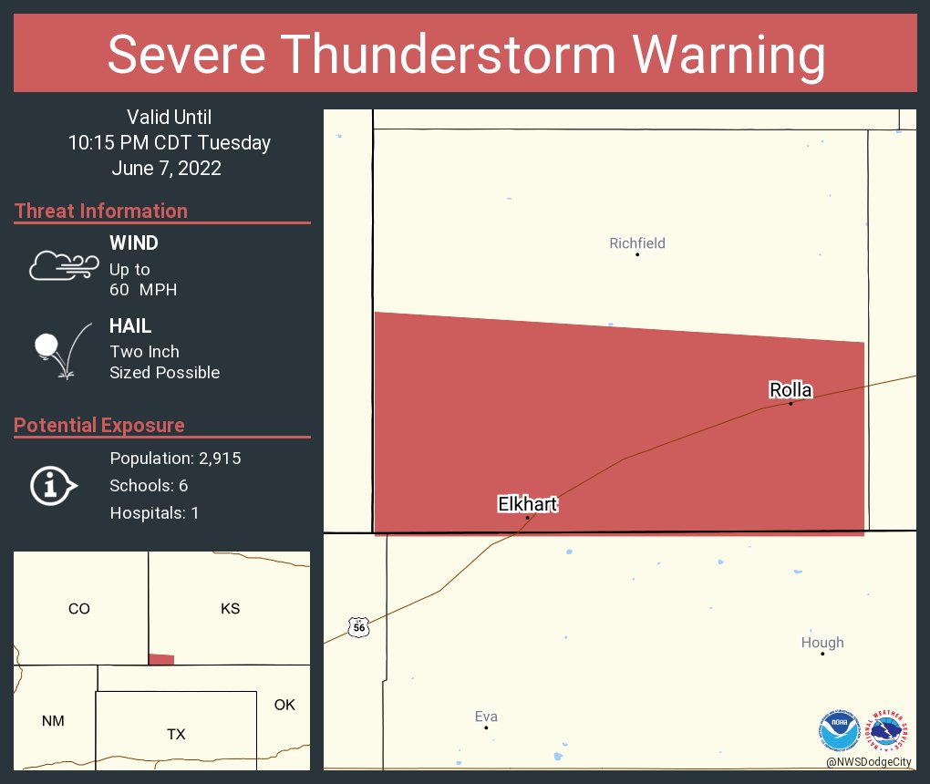 NWS Dodge City on Twitter "Severe Thunderstorm Warning including