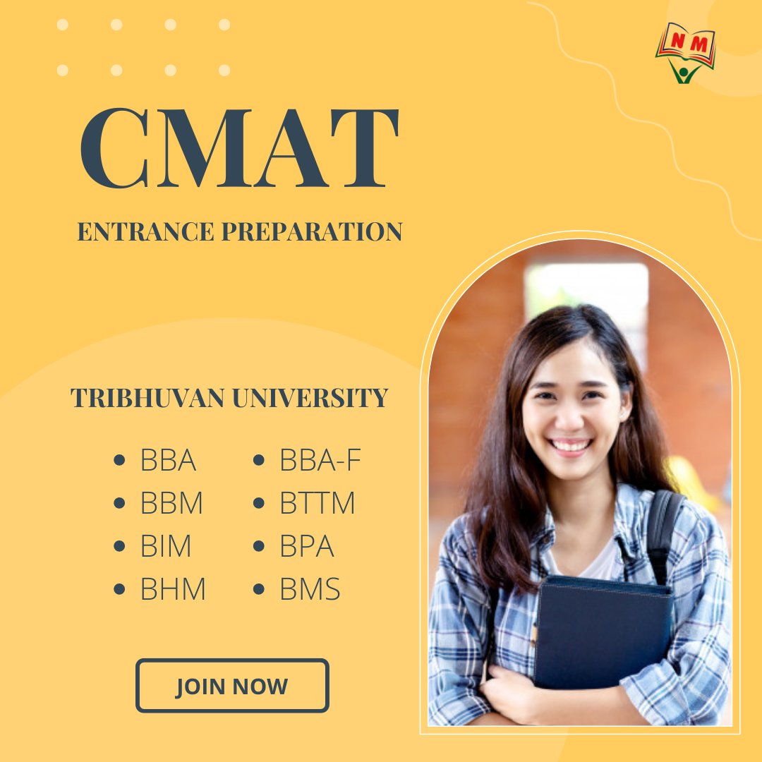 NewModelEdu's tweet photo. Finished your high school!
Accomplish your dream under the guided support of NMEF's pedagogy. Enroll for the TU Preparation Course for CMAT, KUUMAT, BCA and BIT Entrance today.

ℹ️ Call 9851222038 | https://t.co/UE7Hrabhz3

#CMAT #TU #KUUMAT #LearnWithoutLimit #entrance #BCA #BIT https://t.co/TJ8He06DIW
