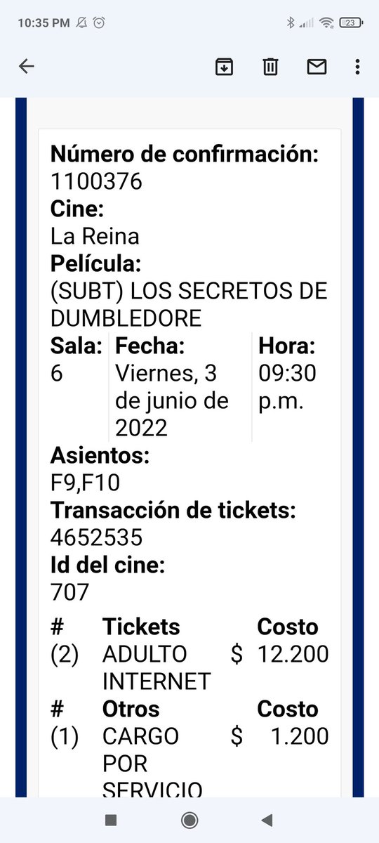 latizuh's tweet photo. @CineHoytsChile estimados necesito contactame con ustedes, pero sus números de teléfono no funcionan, hice una compra para el día 3 de junio, no pude asistir por pcr positivo y necesito o cambio de fechas o devolución, si por favor me pueden ayudar https://t.co/72lKMeHtRu
