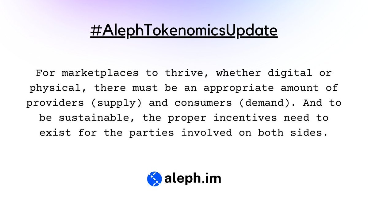 Aleph_im_CN's tweet photo. #AlephTokenomicsUpdate - 为了使市场蓬勃发展,无论是数字市场还是实体市场,都必须有适当数量的供应商(供应)和消费者(需求)。为了可持续发展,双方都需要有适当的激励措施。 https://t.co/W5p2NLahxd