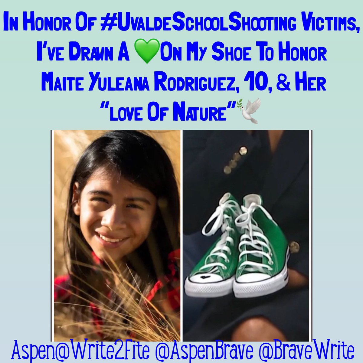 👆PLEASE READ ABOVE🙏

#BraveWrite #vss365 All…

‼️This #Native American Honors #MaiteYuleanaRodriguez by drawing a 💚 on my shoe, too, for “her love of nature”…
🪶
& All #UvaldeSchoolMassacre Victims Today🕯
🕊
(Please Watch)
👇
Matthew McConaughey on 
youtu.be/0gcQkeBvhoQ