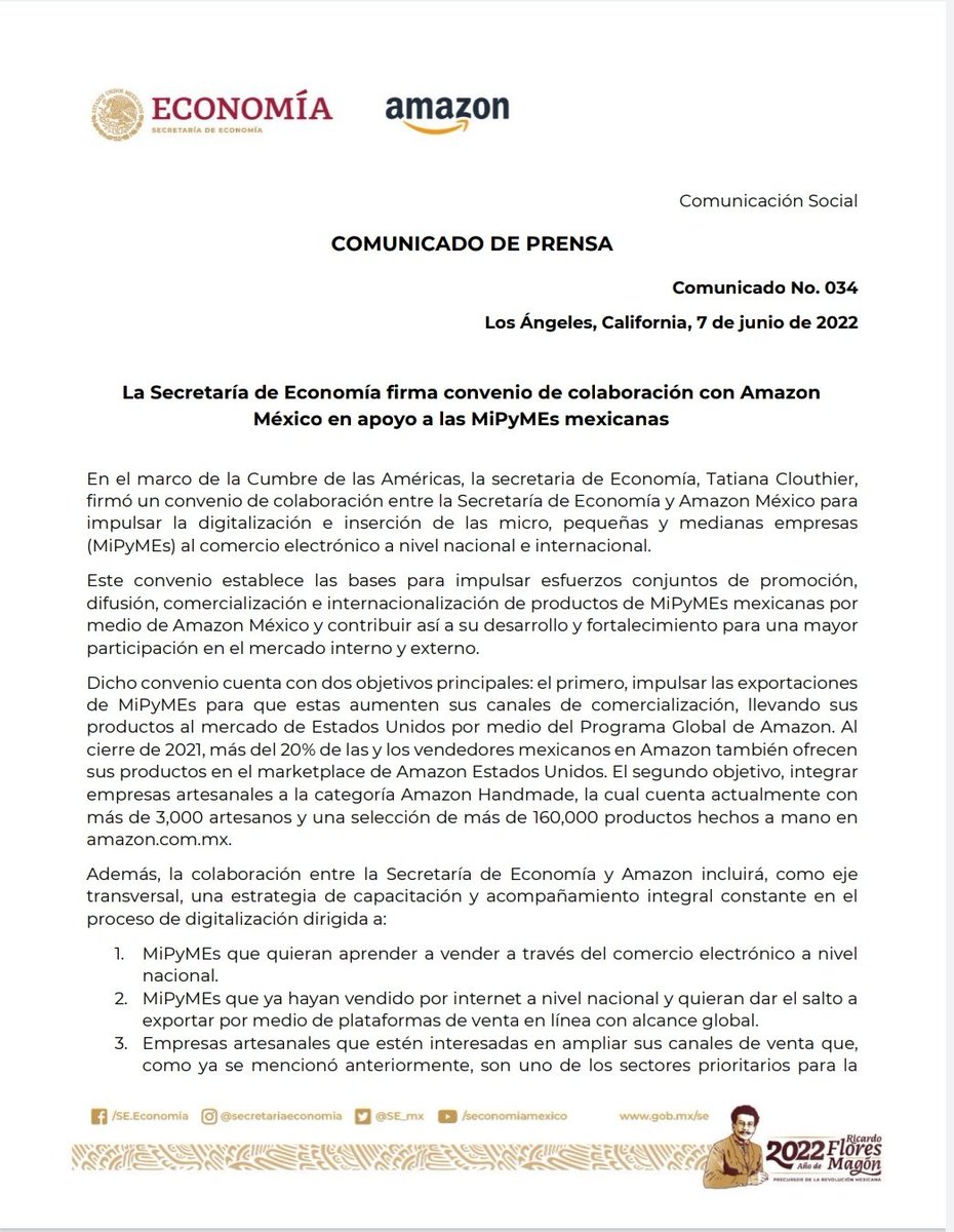 SE_mx's tweet photo. La Secretaría de Economía firma convenio de colaboración con @amazonmex en apoyo a las MiPyMEs mexicanas. https://t.co/cQLcCA0SPs