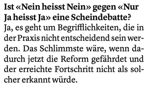 cwasi's tweet photo. Beim #Sexualstrafrecht ist die Lösung des Ständerats #NeinheisstNein vernünftig und verbessert die heutige Situation klar. Strafrechtlich gibt es offenbar keinen Unterschied von #NurJaheisstJa und #NeinheisstNein. 

Anna Coninx bringt es auf den Punkt.
➡️ https://t.co/kTKkzEkMBO https://t.co/6fCgzTkUAO