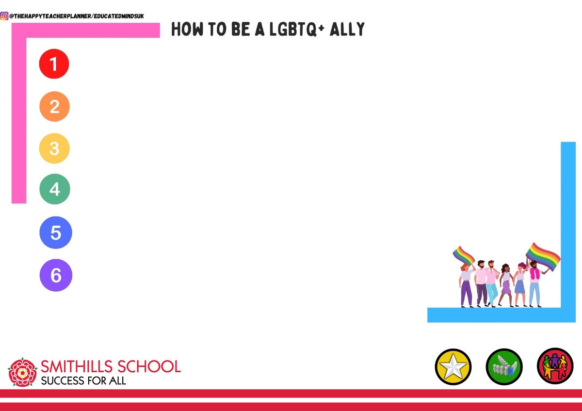 SmithillsSchool's tweet photo. 👥 Regardless of whether a student identifies as LGBTQ or not, making the topic one that’s easy to talk about will help our students learn how to be allies to their LGBTQ+ peers in the classroom and beyond.
 
⬆️⬇️ Above &amp; below are from the Happy Teacher Hub.

RT @SmithillsMH https://t.co/QmhlatFGat