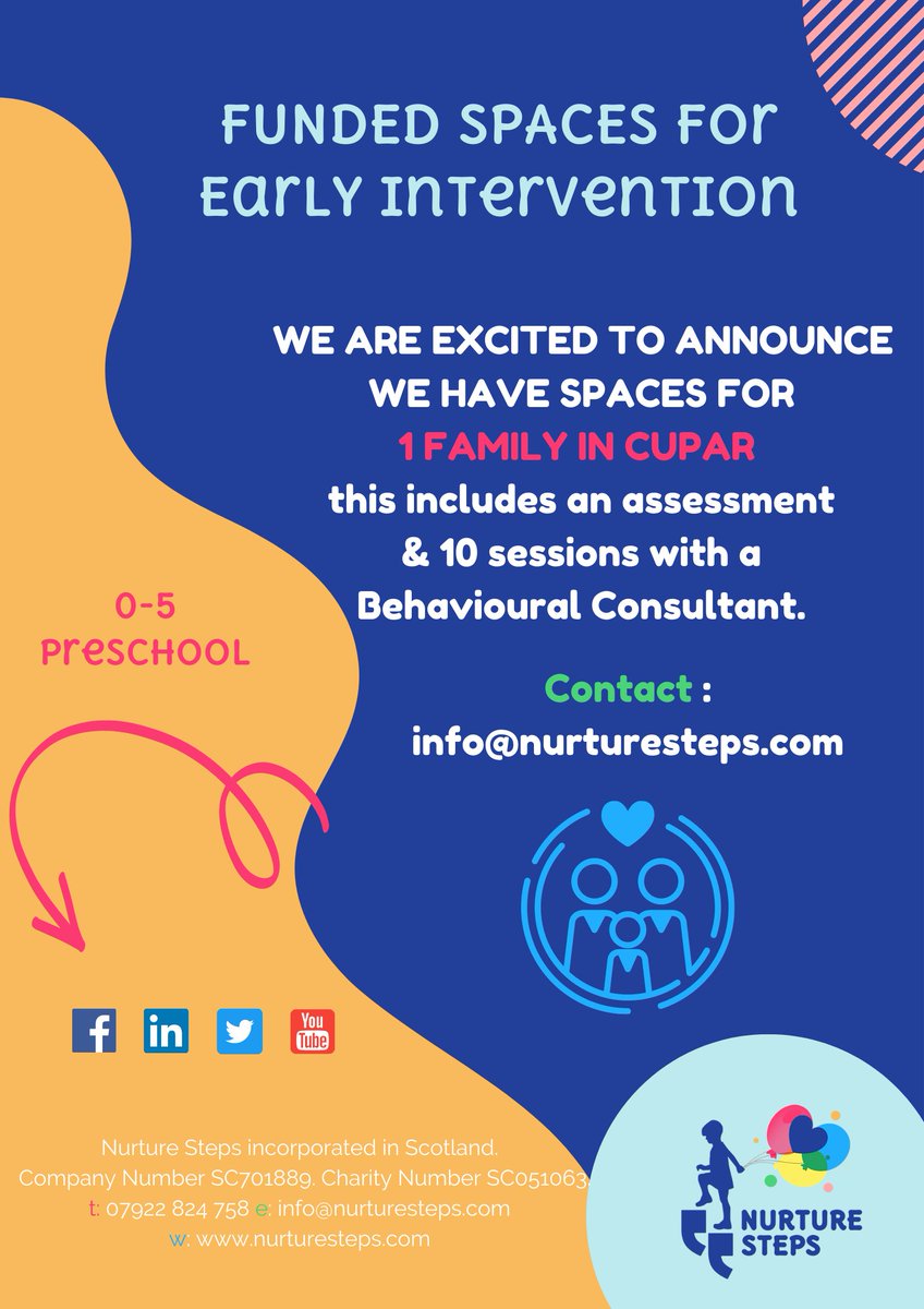 nurture_steps's tweet photo. Funded spaces!  BE quick before they're gone!  #dundee #cupar #additionalsupportneeds #autism #charity #helpingfamilies https://t.co/77oESmPbv7