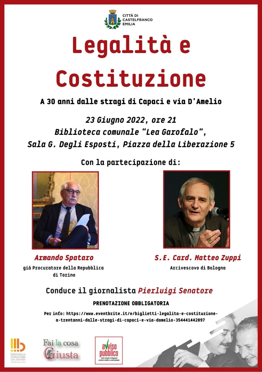 PierSenatore's tweet photo. @avvisopubblico #failacosagiusta #zuppi #costituzione #armandospataro #falcone #borsellino #viadamelio #capaci @gazzettamodena https://t.co/hBj4CnB5kG