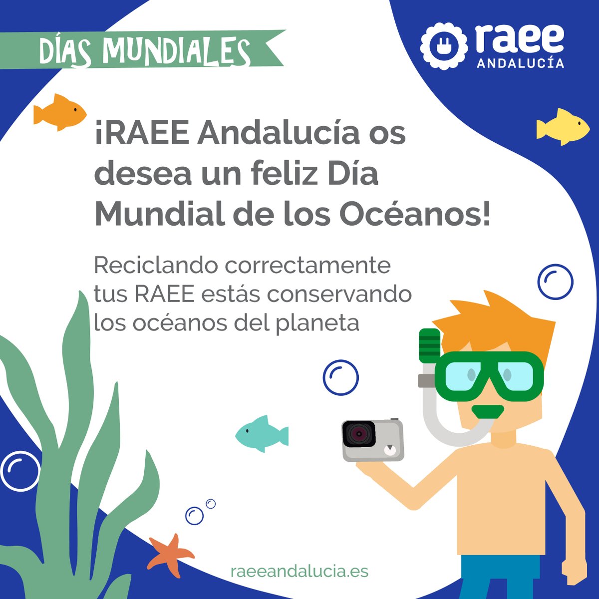 RAEEAndalucia's tweet photo. ¡@RAEEAndalucia os desea un feliz #DíaMundialDeLosOcéanos! Reciclando correctamente tus residuos de aparatos eléctricos y electrónicos (#RAEE) estás ayudando directamente a conservar los océanos de nuestro planeta. 

https://t.co/2IOj0gj3gF https://t.co/Vpw4HUSk43