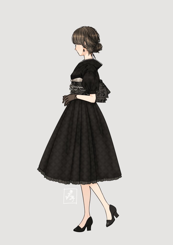 1girl solo gloves black gloves high heels black footwear dress  illustration images