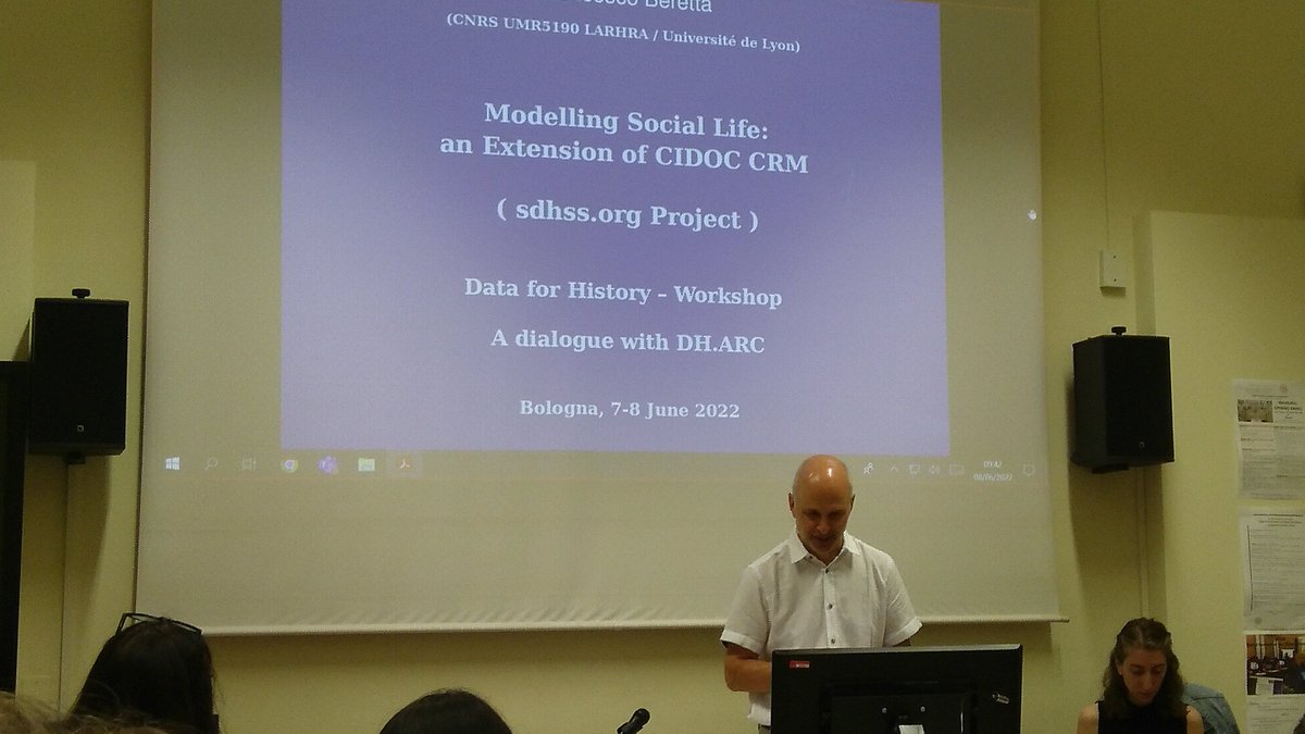 arhn_larhra's tweet photo. After a first day of listening and discussing with @UniboDHARC members and students, it's the guests' turn to present their work at the #DataForHistory - #DHARC workshop, beginning with Francesco Beretta @DgtlHistorian on modelling social life - https://t.co/ZVmIiM7TZl project. https://t.co/M687tf2aSE