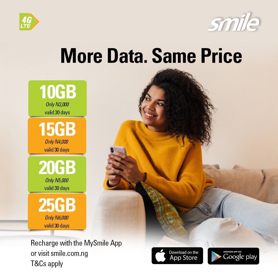 SmileComsNG's tweet photo. Dream big, dream beautiful with so much data at your fingertips, at the same price in Nigeria. #Nigeria #beautiful #MoreDataSamePrice #Smile https://t.co/4lyZbdyh6w