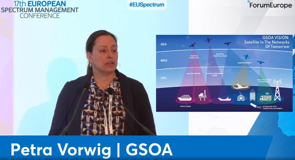 DynamicSpectrum's tweet photo. Petra Vorwing, representing @GSOA_SAT, is presenting the vision behind #satellite connectivity, but also the importance of #technologyneutrality #EUSpectrum https://t.co/OZTHZu3UY4
