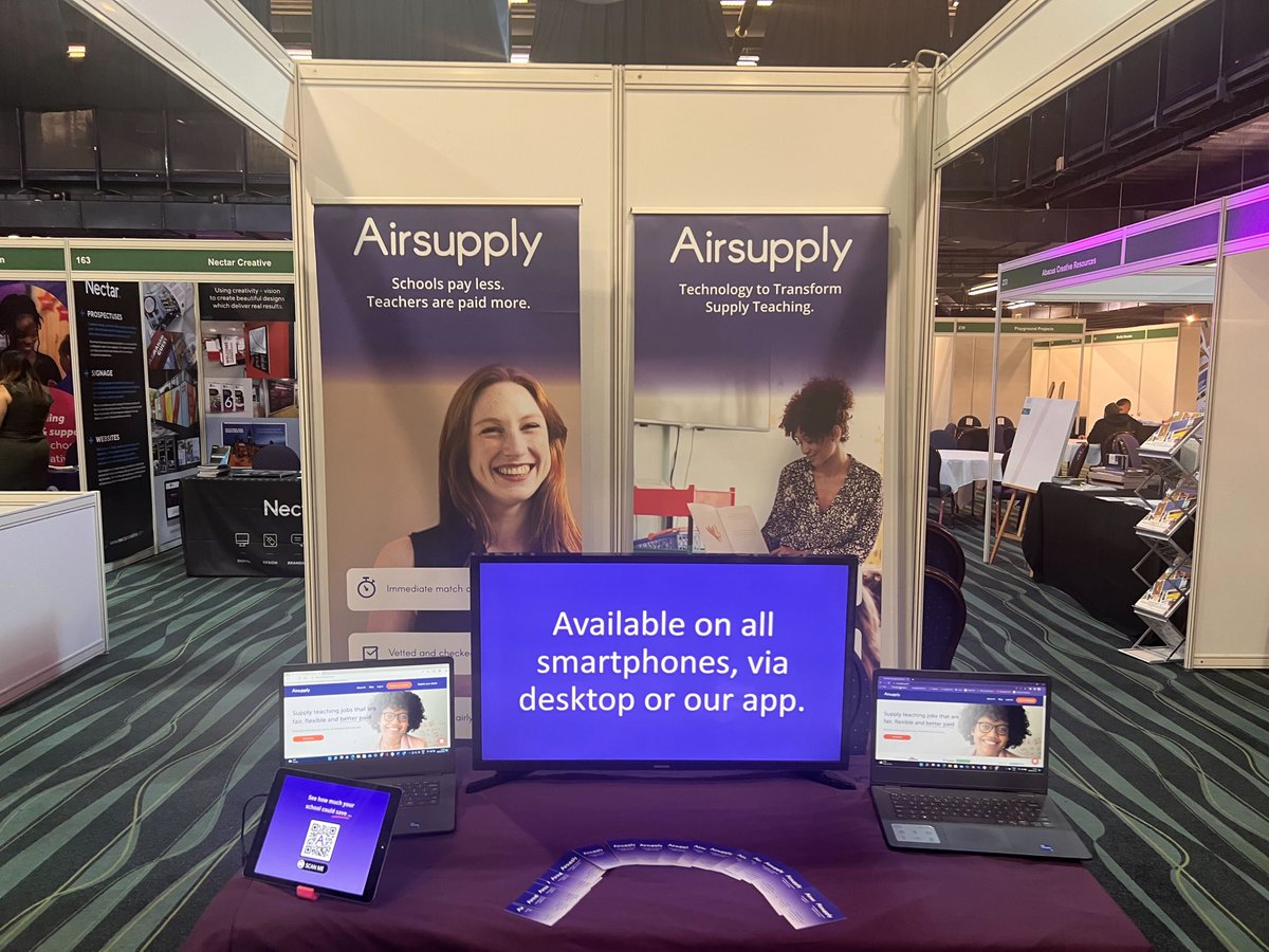 Airsupplyteach's tweet photo. We are all set up at The Northern Education Show! @RegionalEdShows 
Come and have a chat with us at stand 181 to find out how we save schools money on supply recruitment whilst paying teachers more!

#sltchat #SLT #northerneducationshow https://t.co/3sBO3IrEzx
