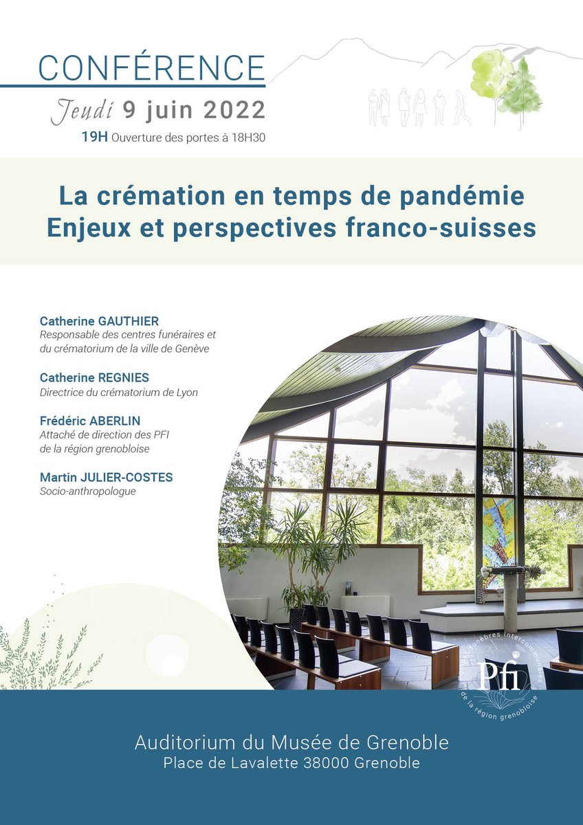 pole_lyon's tweet photo. Conférence "La #crémation en temps de #pandémie : Enjeux et perspectives franco-suisses", organisée par les PFI de la région grenobloise avec la participation d'intervenant.e.s de #Lyon, #Grenoble et #Genève.
🗓️ Jeudi 9 juin à 19H00
📍​ Musée de Grenoble
https://t.co/BFG0tqAtgi https://t.co/I7kTiQeDXh