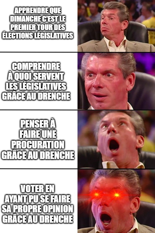 LeDrenche's tweet photo. Madame, monsieur, bonjour. Nous sommes #memecredi et il est J-5 avant le premier tour des #Legislatives2022. https://t.co/GhEG4IsbCQ