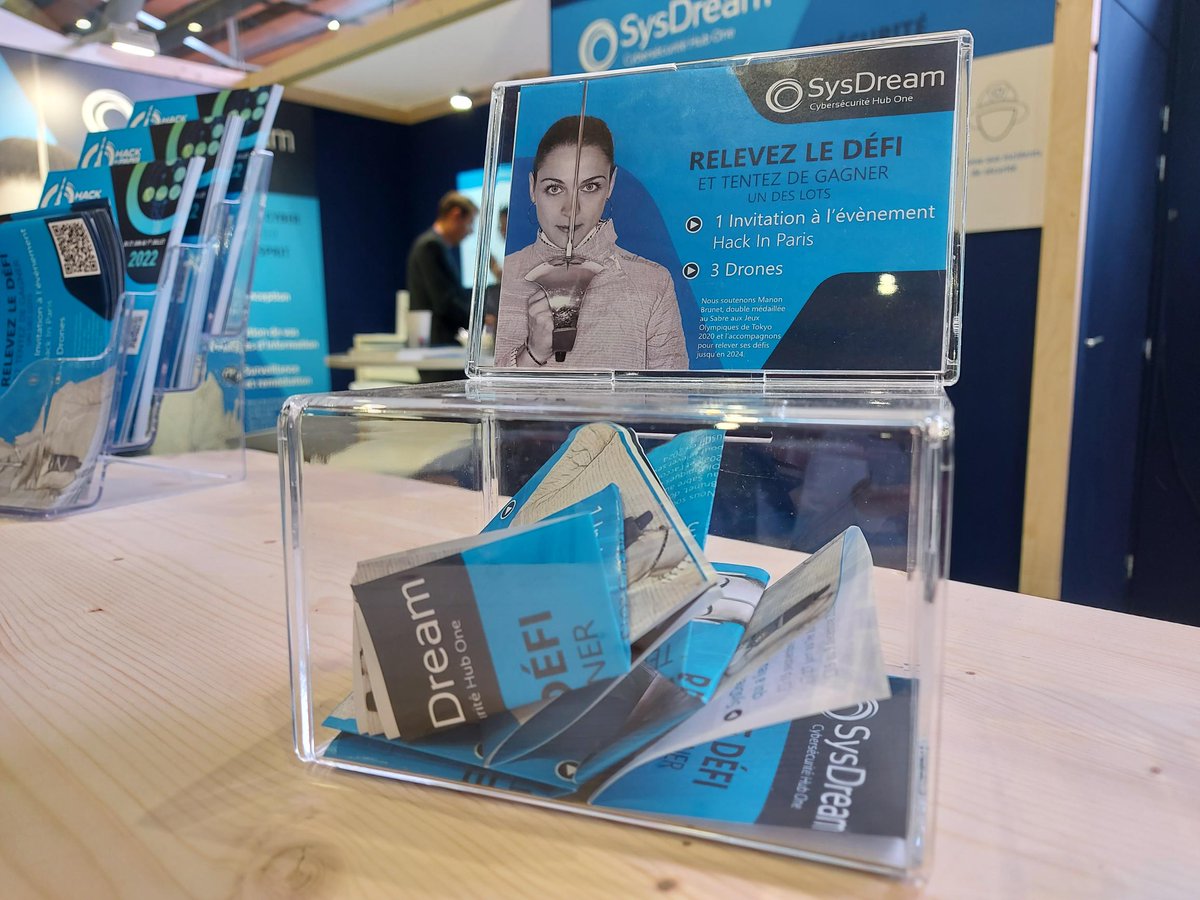sysdream's tweet photo. 📣Rejoignez nos experts SysDream cybersécurité @Hub_One sur notre stand C11 au @FIC_eu et tentez votre chance de gagner un des lots suivants :
-1 place à l'événement @hackinparis 🎫
-1 drone 

Le tirage au sort aura lieu jeudi 9 juin à 16h. 
Bonne chance à tous !🤞

#FIC22 https://t.co/5LlJjS8TbG