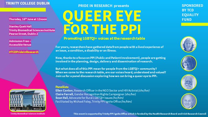 Women in Research IE (@womeninresie) on Twitter photo As part of #PrideMonth <a href="/PRIDEinResearch/">PRIDE in Research at TCD</a> at Trinity College Dublin are hosting an event entitled #QueerEyeForThePPI to help promote #LGBTQIA voices in research. Admission is free and the event takes place in Stanley Quek Hall on June 16th at 12pm <a href="/TCDEquality/">Trinity Equality, Diversity and Inclusion</a> #Pride2022 As part of #PrideMonth <a href="/PRIDEinResearch/">PRIDE in Research at TCD</a> at Trinity College Dublin are hosting an event entitled #QueerEyeForThePPI to help promote #LGBTQIA voices in research. Admission is free and the event takes place in Stanley Quek Hall on June 16th at 12pm <a href="/TCDEquality/">Trinity Equality, Diversity and Inclusion</a> #Pride2022