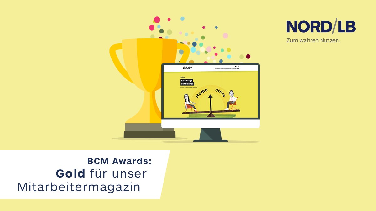 nord_lb's tweet photo. Nach acht Jahren Silber gab es nun #Gold für unser Mitarbeitermagazin 361° in der Kategorie „Mitarbeiterkommunikation digital“.🥇🎉
Wir freuen uns und sagen Danke an unser Redaktionsteam.
#bcm22 #gold https://t.co/2FUqZ3B4pg
