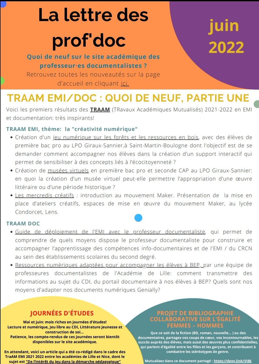GuillouRachel's tweet photo. Lettre juin #profdoc @AcLille 
✅#traam #emi résultats inspirants
✅bibliographie collaborative #egalitefemmehomme, ✅expositions à visiter en ligne ✅coin zen à copier
@Stephan1eDudek @khollant 
@ArousseauAr @VanOmmeslaegheS 
#profsfocs #cdi #perdir 
Des idées, des solutions! https://t.co/VarNu5FJrl