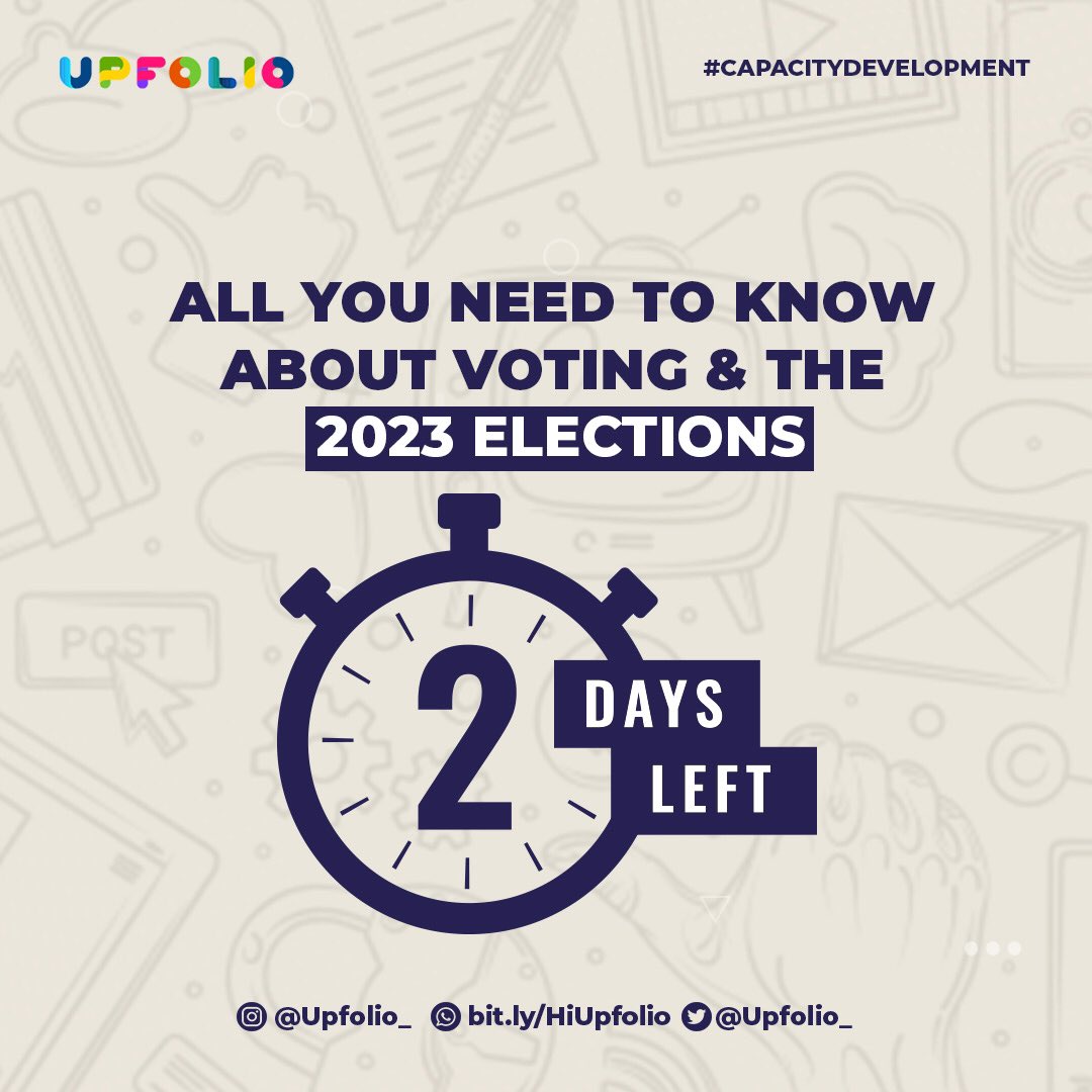 Upfolio_'s tweet photo. We are getting pumped because it's 2 more days to go!

#NigeriaDecides2023 #upfolio https://t.co/pKdnJnll44
