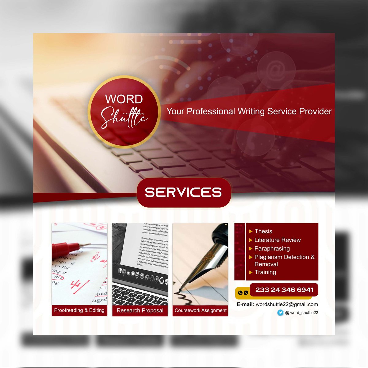 ImprintsMacdan's tweet photo. Happy Wednesday!

Checkout our #flyerdesign for WordShuttle.
Reach out to us at #MacDanIMPRINTS for your graphics and digital marketing needs.

☎️ +233 50 569 8571
✉️ macdanimprints@gmail.com

#macdanimprints #graphicdesign #flyers #digitalmarketing #services #designingyourdreams https://t.co/3ujE6uZ20R