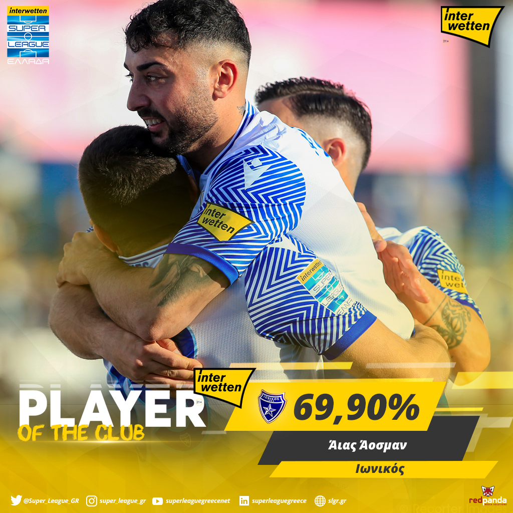 Super_League_GR's tweet photo. 🏆 Interwetten Player of the Club του @IonikosF o Άιας Άοσμαν.
Οι τρεις πρώτοι ποδοσφαιριστές σε ψήφους:
1/ Α. Άοσμαν 69,90%
2/ Λ. Χουτεσιώτης 7,63%
3/ Β. Ε. Μάντζης 6,13%
#slgr #PlayerOfTheClub #Ionikosfc #Aosman #Football https://t.co/QsFaJrvdMr