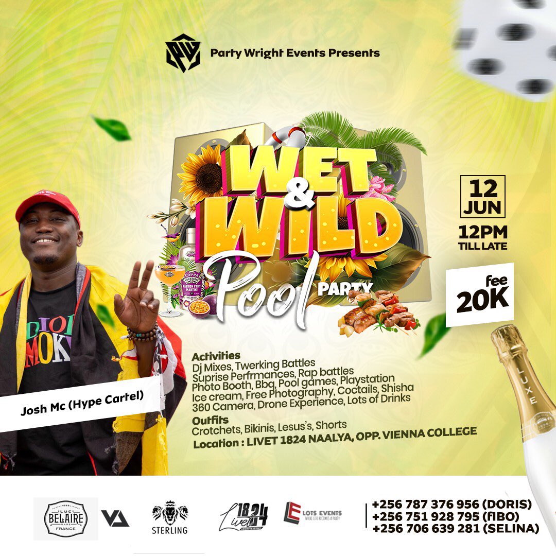 PartyWright2020's tweet photo. 2 Discounted tickets today
Each @15,000UGX 
🔥🔥🔥
Wet &amp; Wild Pool Party 
12th June

#WetAndWild https://t.co/lM4FMPt0Jy