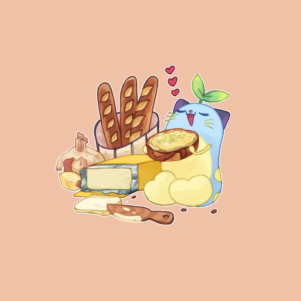 「パンにもにんにくたっぷりついでにバターもたっぷりまめねこ#まめねことレオス 」|つきたろのイラスト