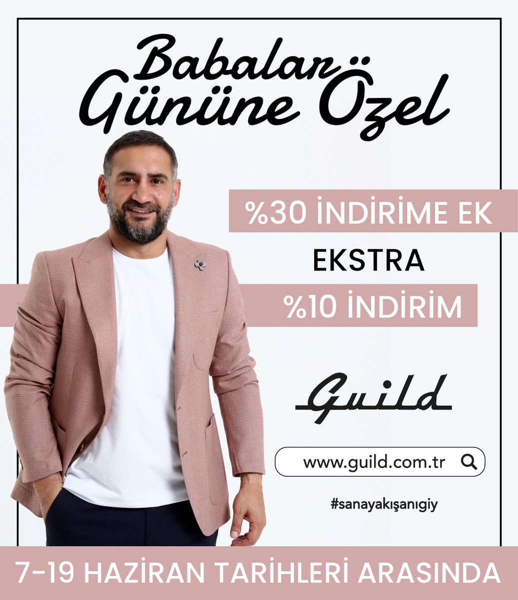 Babalar Gününe özel Guild'den mükemmel bir indirim. 7-19 Haziran tarihleri arasında 2. ürüne %30 indirime ek ekstra %10 indirim fırsatını kaçırmayın!
Hediyenizi seçmek için guild.com.tr adresimize davetlisiniz.
#babalargünü #erkekgiyim #fathersday #indirim #kampanya