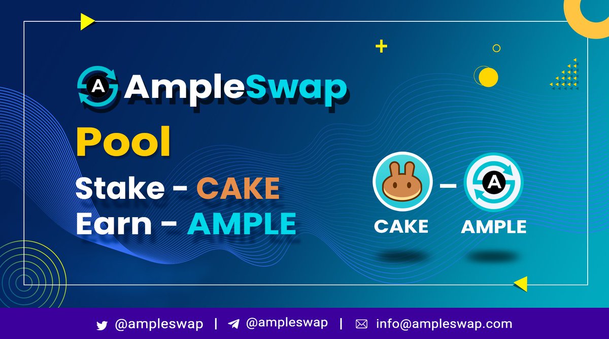 Let us welcome <a href="/PancakeSwap/">PancakeSwap</a> to our Pools
Stake $CAKE to Earn $AMPLE
ampleswap.com/pools 
Retweet, &amp; Tag, 5 lucky will get 5 USD $AMPLE each
#BNBChain #BNB #Bitcoin #Ampleswap