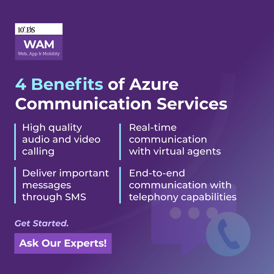 10xDS_WAM's tweet photo. Azure communication services allow you to simply integrate communication capabilities into your application without the need for telecom expertise.
Talk to our experts to learn more 
➡️ https://t.co/H7V9uqSz3Y

#10xDS #AzureCommunicationServices #Microsoft #Teams https://t.co/AJWfEN3iuz
