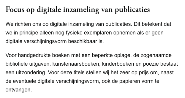 Alles van waarde is weerloos: de KB gaat digitaal. Boeken waarvan een e-book bestaat, worden NIET meer in de collectie opgenomen. Een verbijsterend verlies. Het instituut dat bij uitstek voor ze zou moeten zorgen, onze Koninklijke Bibliotheek, geeft niet om boeken. <a href="/RHDijkgraaf/">Robbert Dijkgraaf</a>