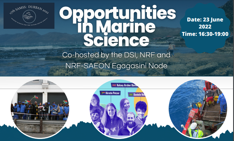 Southern African Marine Science Symposium (@samss2022) on Twitter photo Join the Info Session at #SAMSS2022
By @dsigovza <a href="/NRF_News/">National Research Foundation of South Africa</a> <a href="/Saeonews/">SAEON</a>
23 Jun 16h30
Find out more about current marine programmes taking place in SA🇿🇦 For students & early-career researchers, but all are welcome.
Flyer: bit.ly/390a49K
RSVP: forms.gle/DAK3LPF4Ty1eMg… Join the Info Session at #SAMSS2022
By @dsigovza <a href="/NRF_News/">National Research Foundation of South Africa</a> <a href="/Saeonews/">SAEON</a>
23 Jun 16h30
Find out more about current marine programmes taking place in SA🇿🇦 For students & early-career researchers, but all are welcome.
Flyer: bit.ly/390a49K
RSVP: forms.gle/DAK3LPF4Ty1eMg…