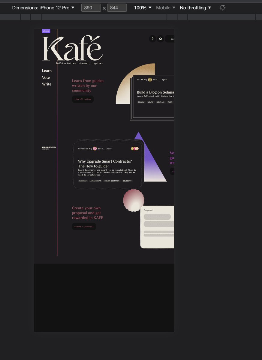 Alright, gonna #speedrun the whole responsive design for Kafé by <a href="/TheBuilderDAO/">Builder DAO</a> today. 

Here are some before shots