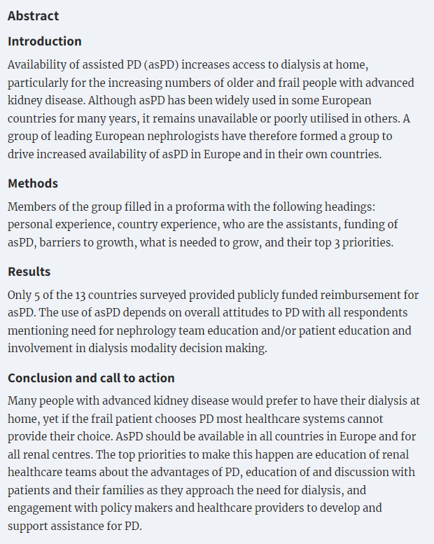 NDTsocial's tweet photo. Availability of assisted peritoneal dialysis in Europe: call for increased and equal access 
🆓https://t.co/2TlwGUUKke🔓
👉AsPD should be available in all countries in Europe &amp; for all renal centres
👉Policy makers &amp; healthcare providers should develop &amp; support assistance for PD https://t.co/c2M2H9uLcS